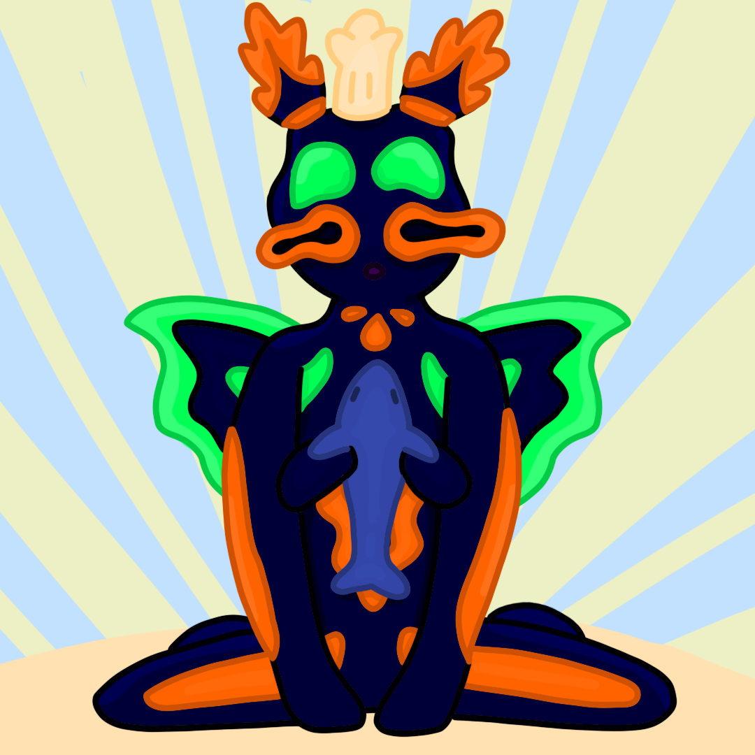 digital drawing of Marlon with a blåhaj