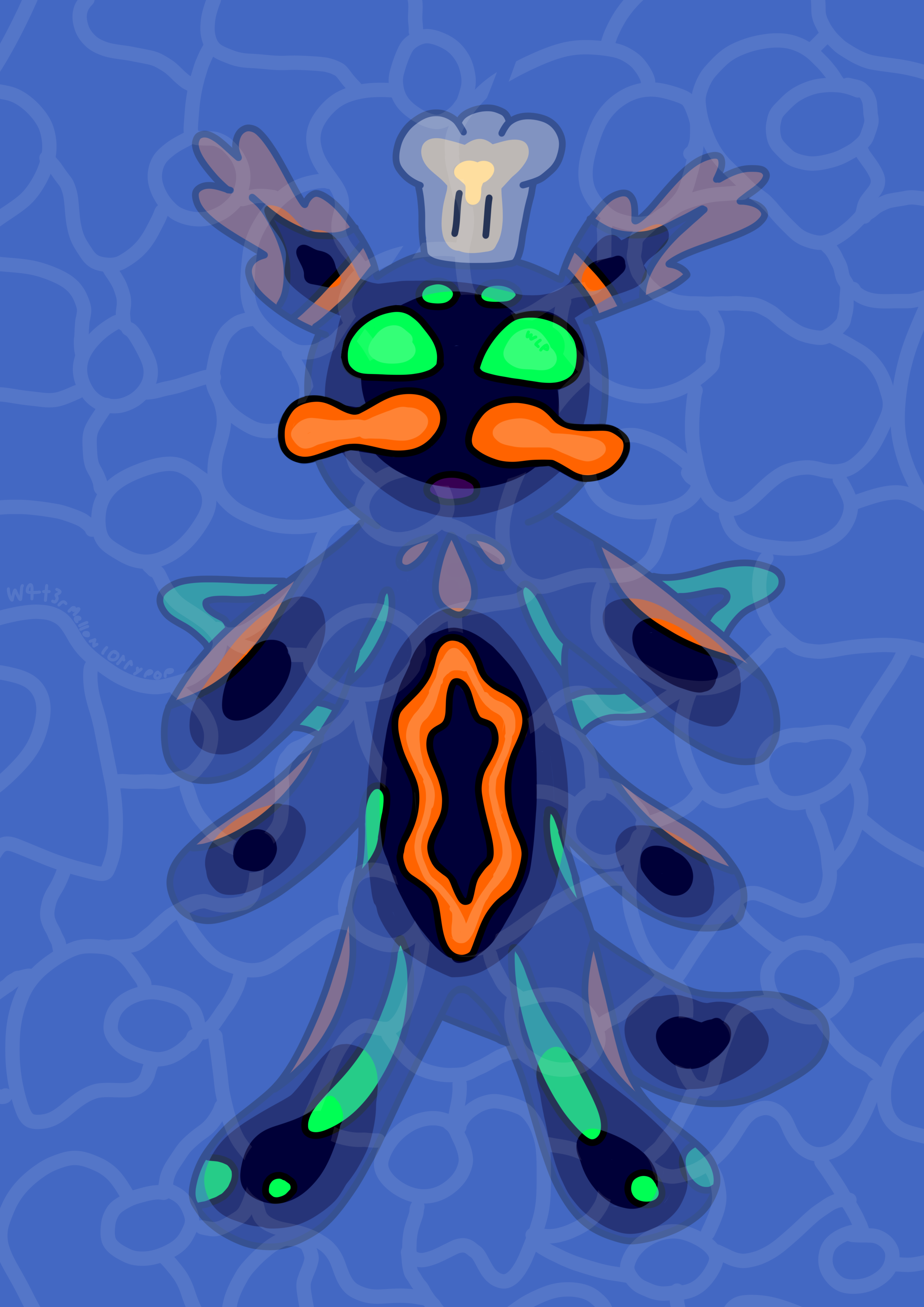 a digital drawing of Marlon floating in a pool