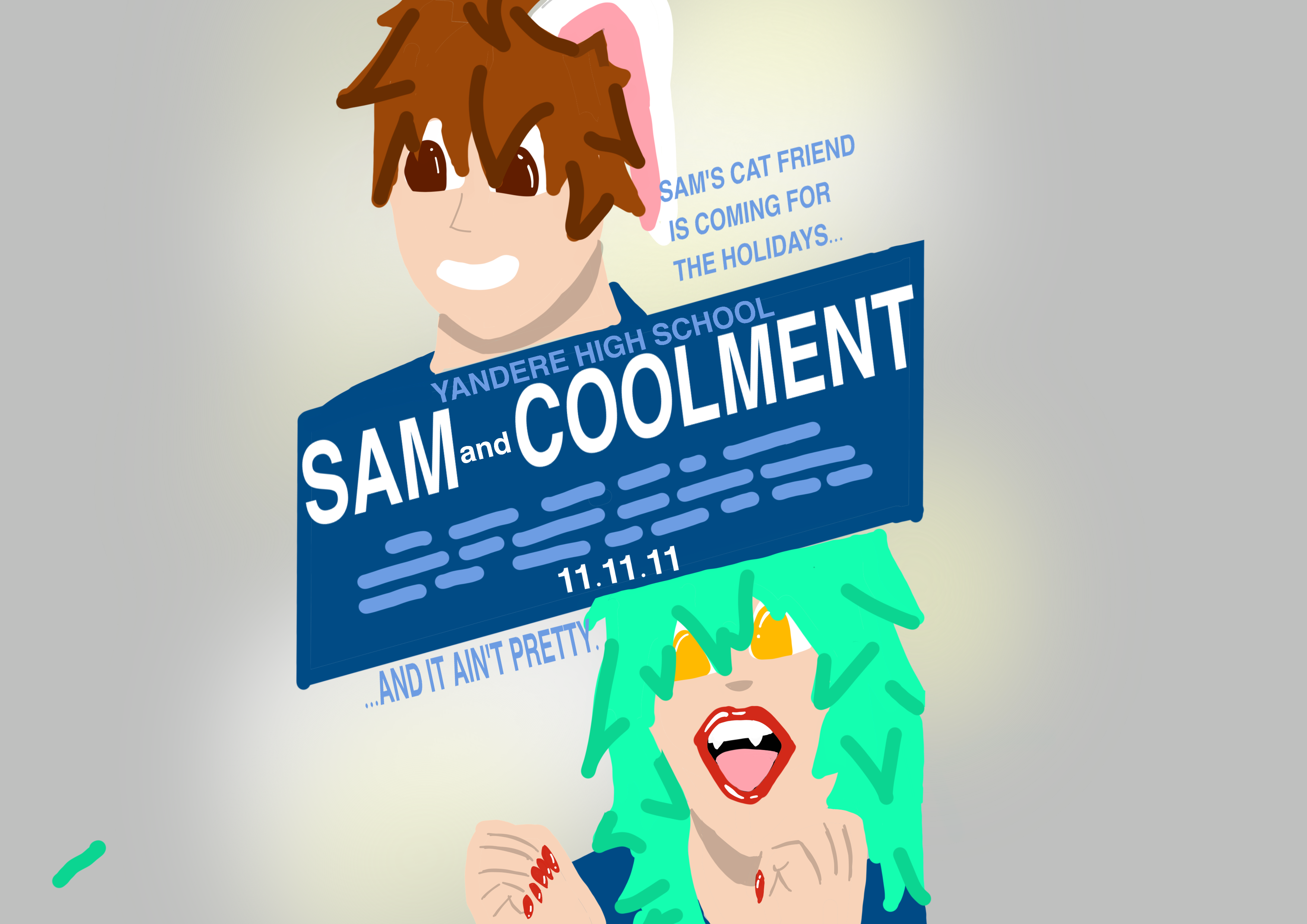 digital drawing of sam and coolment from the yandere high school reboot on the jack and jill movie poster
