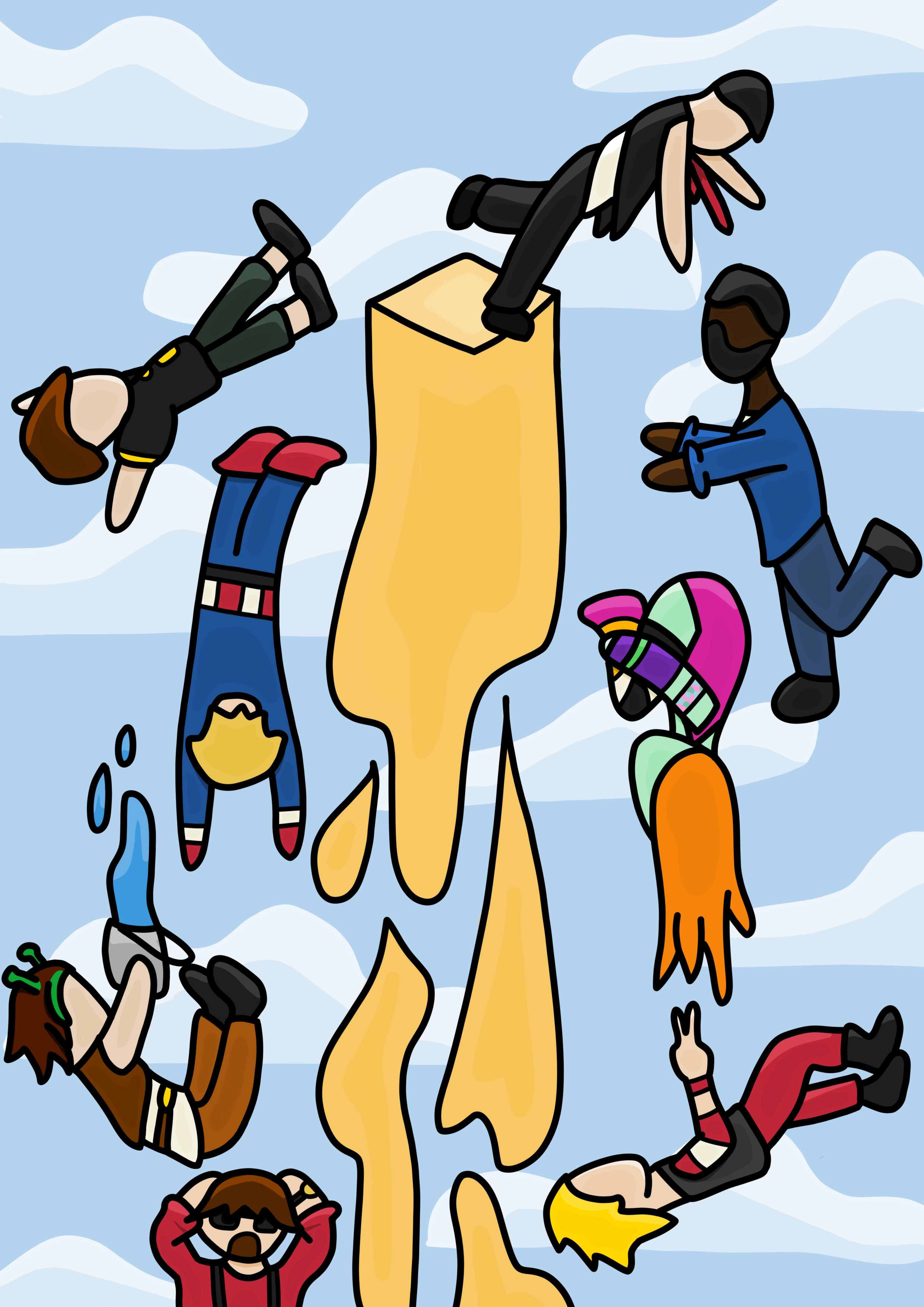 digital drawing of the mini game king if the ladder with past life members participating